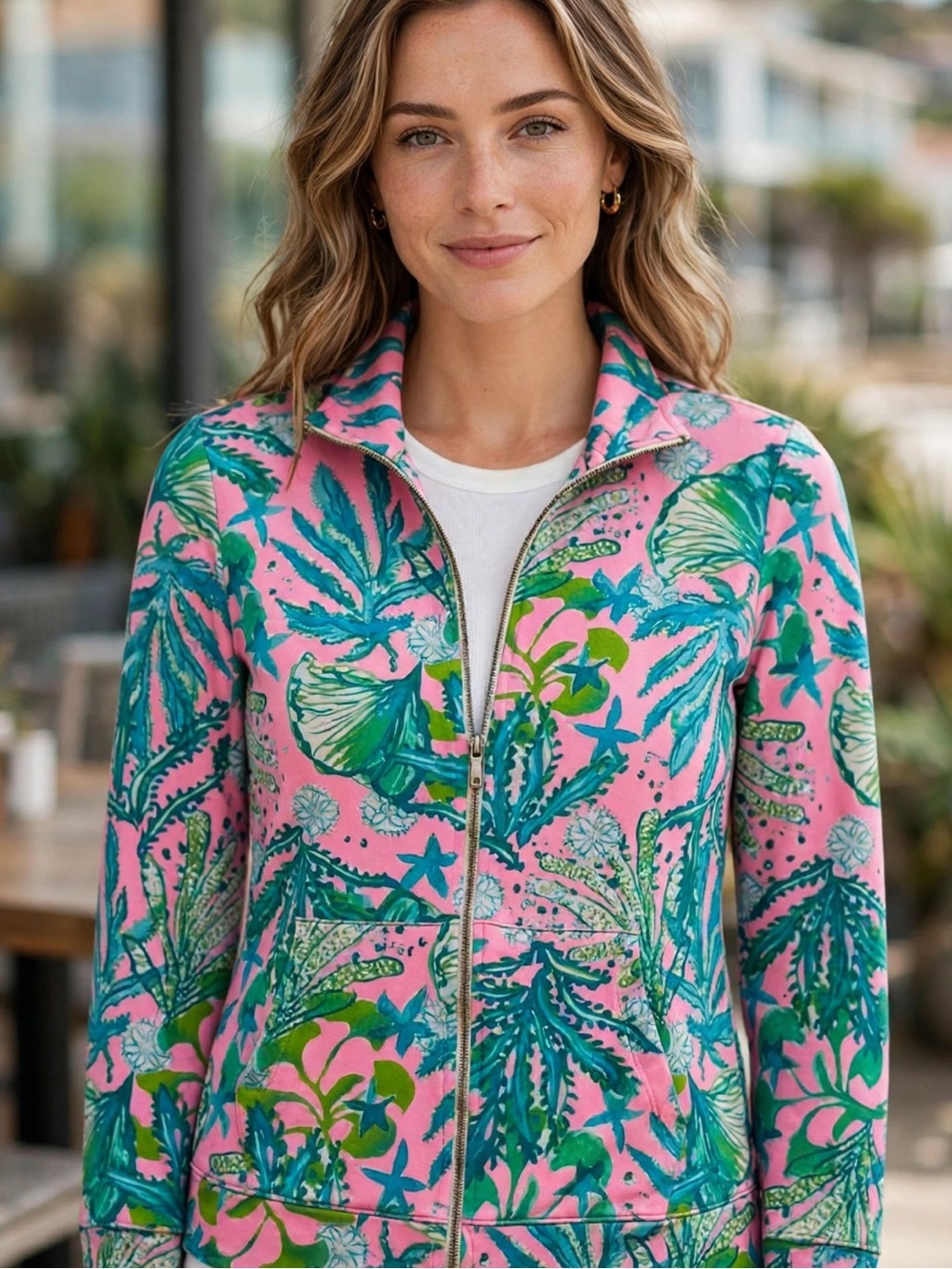 Lilly Pulitzer Skipper Jacket Womens XXS Pink Aqua Coral Reef Coastal